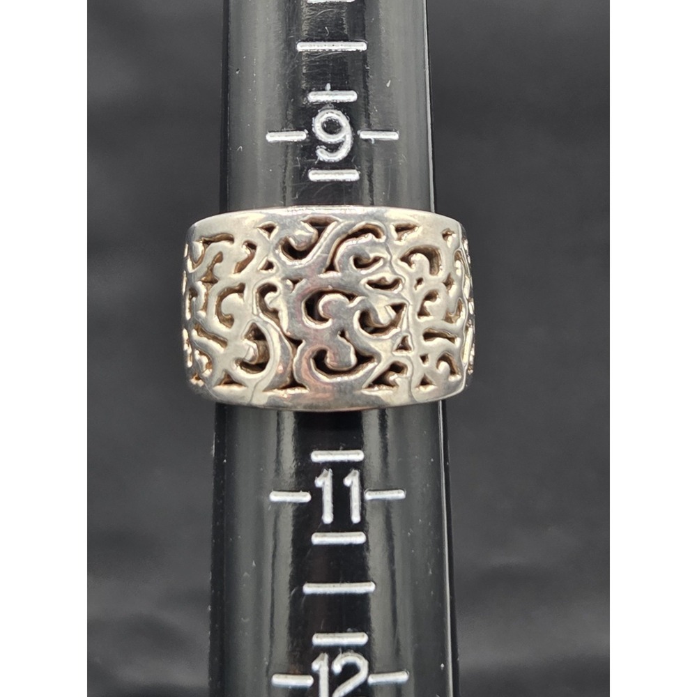 Sterling Silver 925 Stamped Scrolled Pattern Wide Band Ring Size 10.5 - Picture 6 of 7